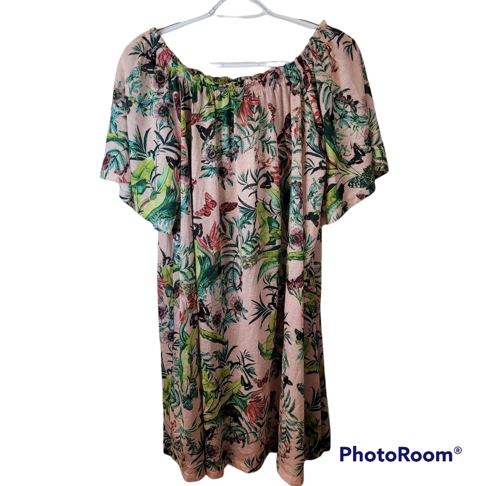H&M‎ Pink Butterfly Floral Off The Shoulder Dress Size Small